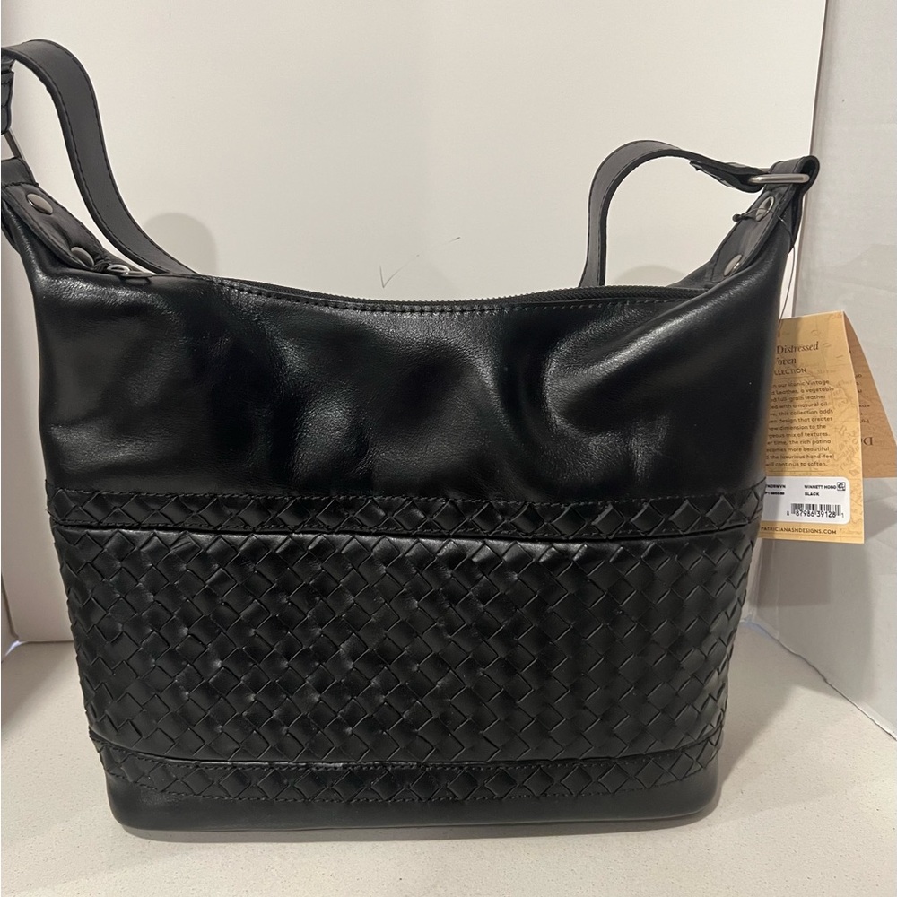 Patricia Nash Winnett Woven Leather Hobo, black nwt